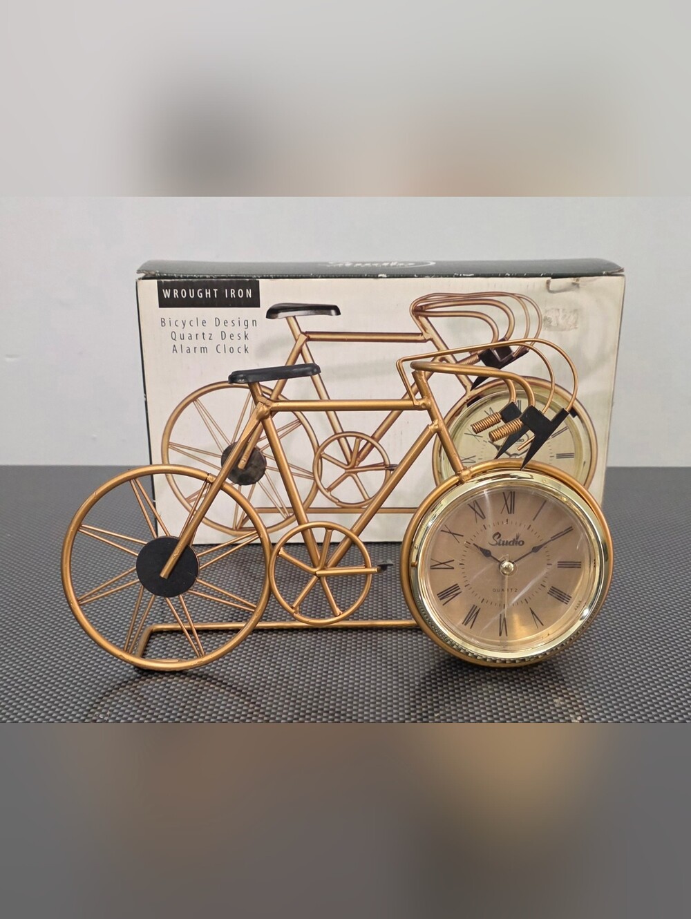 Wrought Iron Gold Bicycle Design Quartz Desk Alarm Clock - Studio